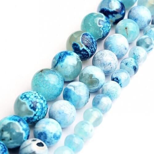 Natural Stone Beads Blue Fire Dragon Veins Agates Loose Beads For Jewelry Making DIY Ear Studs Bracelet Accessories 15" 6/8/10mm