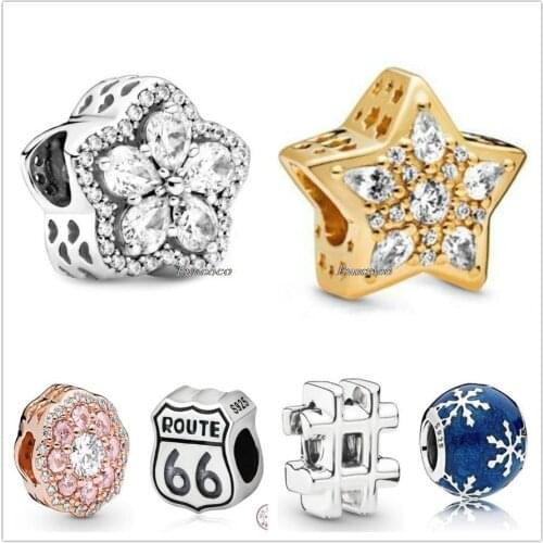 Authentic 925 Sterling Silver Sparkling Snowflake Daisy Flower With Crystal Charm Beads Fit Pandora Bracelet & Necklace Jewelry