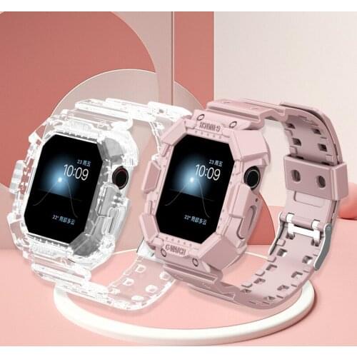 Case+Transparent Silicone Sport Band for Apple Watch 38/40/42/44mm Strap Bracelet for IWatch Series SE 6 5 4 3 Watchband Bands