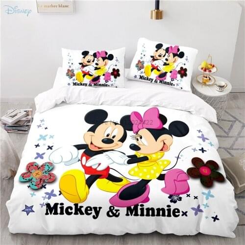 Disney Mickey Mouse Minnie Mouse Couples Bedding Set Duvet Cover Set for Boys Girls Bed Set Pillowcase Twin Full Queen King Size