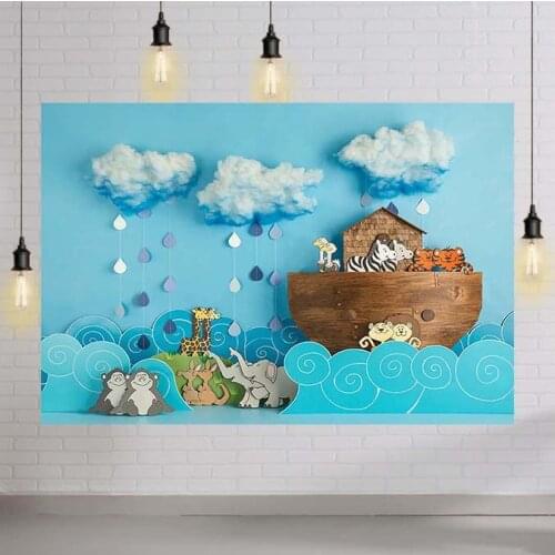Pirate Ship Theme Scene Treasure Rain Boat Ship Sea Photo Backdrop Wild Animals Children Kids Photography Studio Background