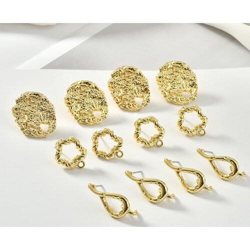 Irregular embossed elliptical twisted round alloy ear drop needle silver needle diy6 Earring Jewelry material accessories