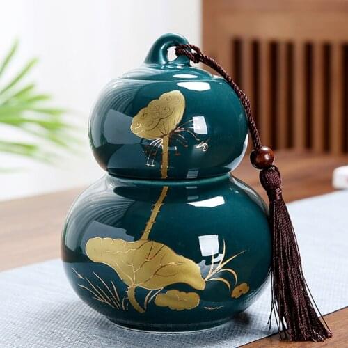 Ceramic Tea Can Cute Gourd Shape Tea Caddy Tea Ceremony Accessories Spices Storage Box Chinese Style Storage Jar Home Decoration