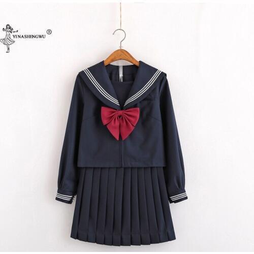 2pcs Set Top+Skirt Adult JK Uniform Japanese School Uniform Anime COS Sailor Suit For Girl Costume Long Sleeve Top Pleated Skirt