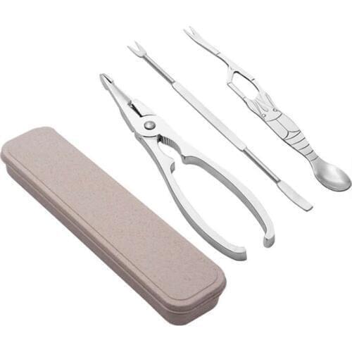 Crab Lobster Crayfish Crackers Picks Spoons With Box Big Crab Peel Shrimp Seafood Tool Clamp Pliers Clip Pick-3Pcs Standard