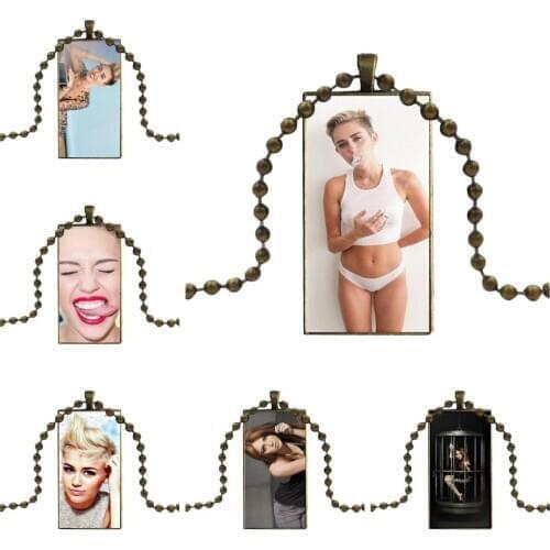 Miley Cyrus Fashion Glass Cabochon Necklace With Women Statement Pendant Rectangle Necklaces Jewelry For Women Girl Gift