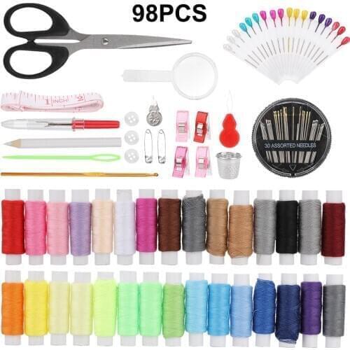 With PU Case Sewing Kit Thread Needles Sewing Tool Button Clothing Craft 98pcs/Set Beginner Tape Convenient Emergency Repairs