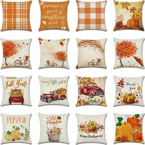 Thanksgiving Day Pillow Covers Pumpkin Truck Harvest Rustic Art Decor Cushion Cover Sofa Home Fall Autumn Farm 45*45 cm Printed