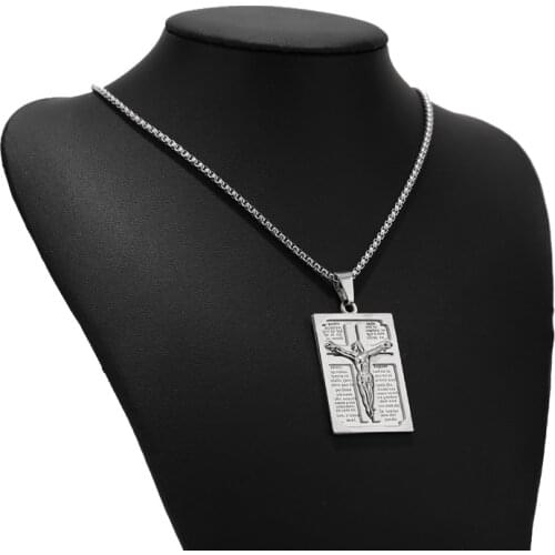 Top Quality Stainless Steel Crucifix Jesus Cross Necklace Pendant Jesus Christ Crucifix Necklaces with 24'' Chain For Gifts