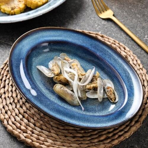 Oval ceramic dish dish consumer and commercial creative personality Japanese tableware simple Western deep dish pasta dish