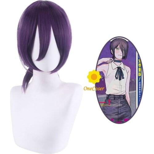 Anime Chainsaw Man Reze Cosplay Dark Purple Wig Heat-resistant Fiber Hair + Wig Cap Halloween Party Role Play Girls Women