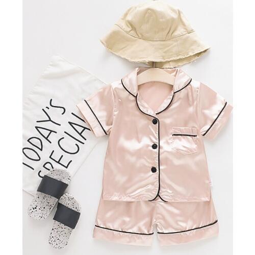 Baby Boys Girls Solid Color Print Nightwear Set Toddler Kids Short Sleeve Blouse Tops+Shorts Sleepwear Pajamas 2020 New