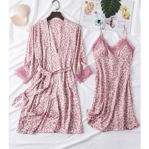 Nighty Pajamas Set Womens Robe Gown Sexy 2PCS Nightsuits V-Neck Nightdress Sleep Suit Nightshirts Kimono Pyjama Home Clothes