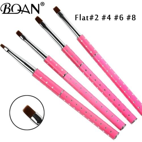 BQAN #2#4#6#8 Flat Nail Brush Carving UV Gel Polish Acrylic Extension Nail Art Tips Painting Drawing Manicure Tools