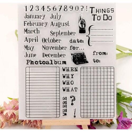 Numbers month line square pattern clear stamp notebook dairy background decorative DIY transparent stamps pack stationery