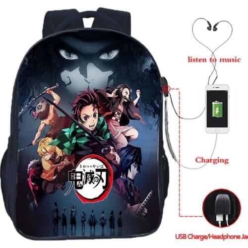 Mochila Demon Slayer Childrens USB Charging Backpack High Quality School Bag Anime Print Mens knapsack For Laptop Satchel 2021