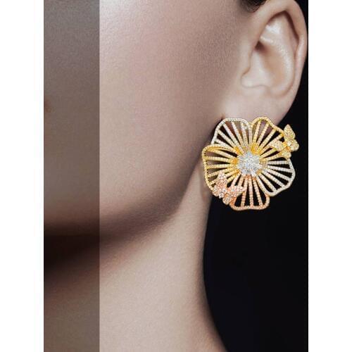 ModemAngel Full Cubic Zirconia Big Geometric Flower Earrings for Women Engagement Wedding Fashion Brand Ear Jewelry