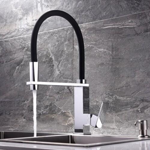 Kitchen Faucets Chrome Brass Rubber Flexible Pull Down With Fixed Support 360 Rotate Kitchen Faucet Cold Hot Sink Mixer Taps