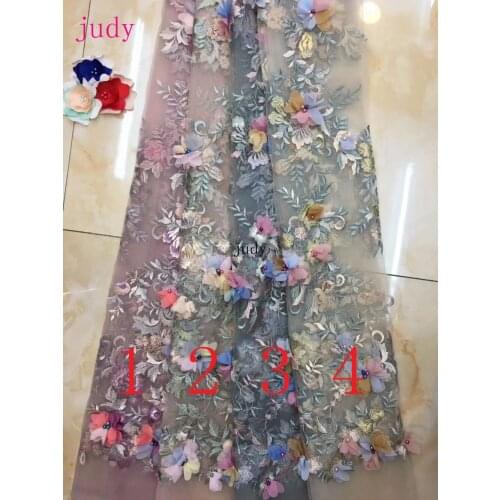 Stock 5yards/bag XC173# 4 Mixed color embroidery 3D floral beads fashion French cloth for wedding dresses Free shipping