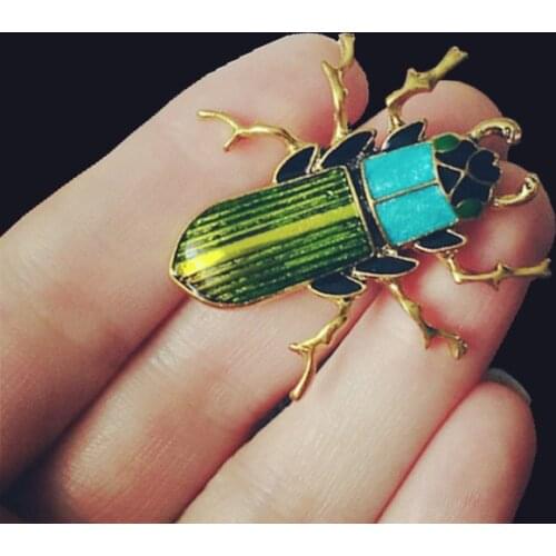 Vintage Design Gold Color Beetle Brooches for Women Dress Scarf Insect Brooch Green Enamel Pin Jewelry Accessories Men Kid Gifts