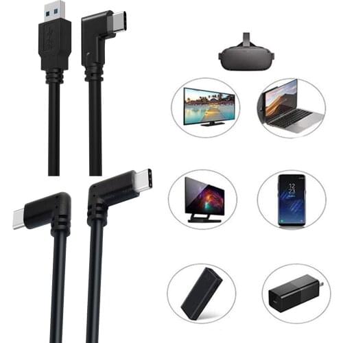 High Speed Data Transfer 10ft Right Angle Type-C to 90° Type C / USB 3.0 A Link Cable for Quest VR Headset