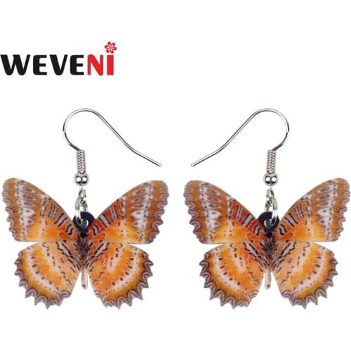 WEVENI Acrylic Unique Brown Butterfly Insect Earrings Dangle Drop Fashion Jewelry For Women Girls Ladies Cute Spring Bijoux Gift