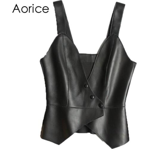 Pudi Women Genuine Leather Jacket Vest Bra 2021 Brand New Girl Real Sheep Leather Jackets Coats CT107