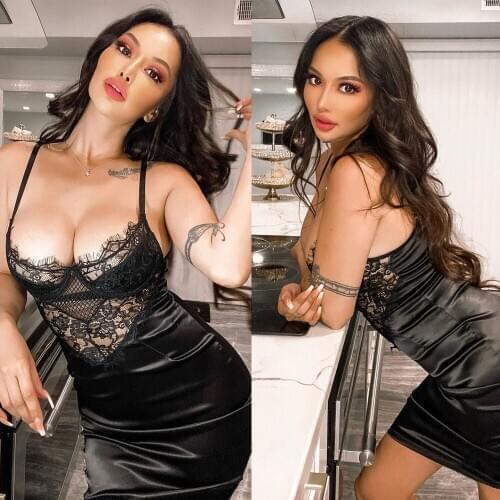 Women Nighty Cotton Sexy Lingerie Dress Underwear Black Hollowed Out Nightwear Onesies Oily Silky Bodycon Nightgown