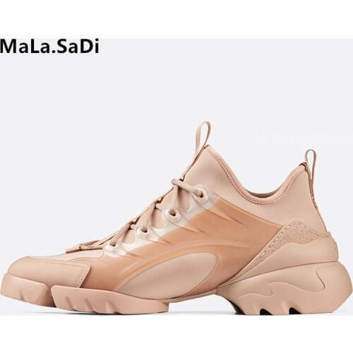 New Fashion Women Genuine Leather Shoes Transparent Creepers Flats Wide Tit Sneakers Ladies Platform Fitness Trainers Shoes