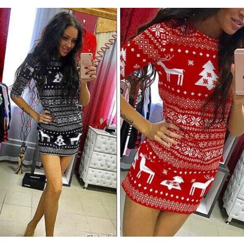 Summer Desses 2021 New Fashion Women Casual Christmas Deer Printed Floral Mini Dress Three Quarter O-neck Sexy Party Dress