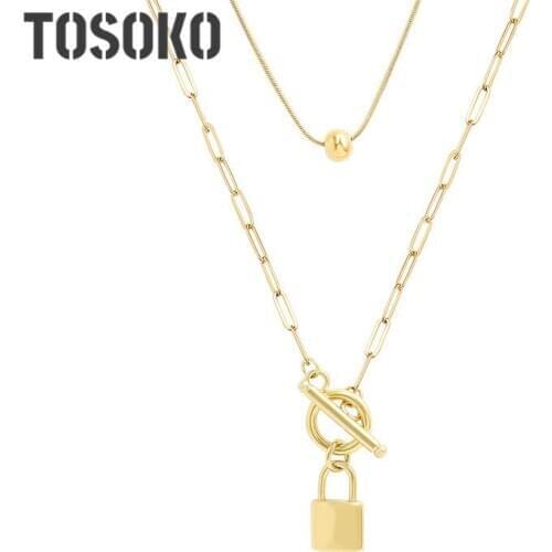 TOSOKO Stainless Steel Jewelry Detachable Two Lock Head Steel Ball Multi-Layer Folding Necklace Female Personality Chain BSP744