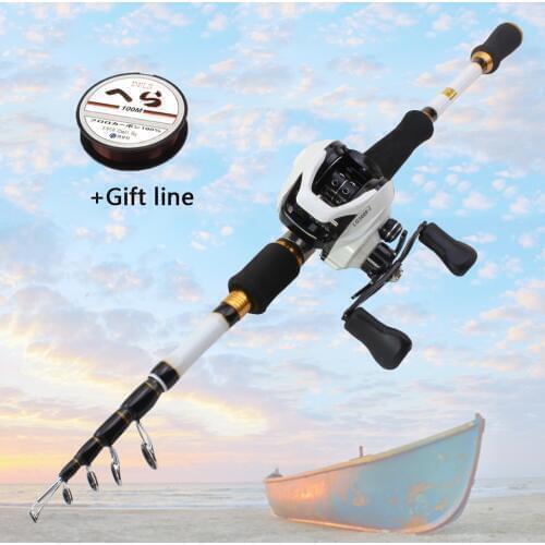 1.8M 2.1M 2.4M 2.7M white Casting Rod and Casting Reel set carbon lure fishing rod Lure Weight 7-28g M power Travel Tackle