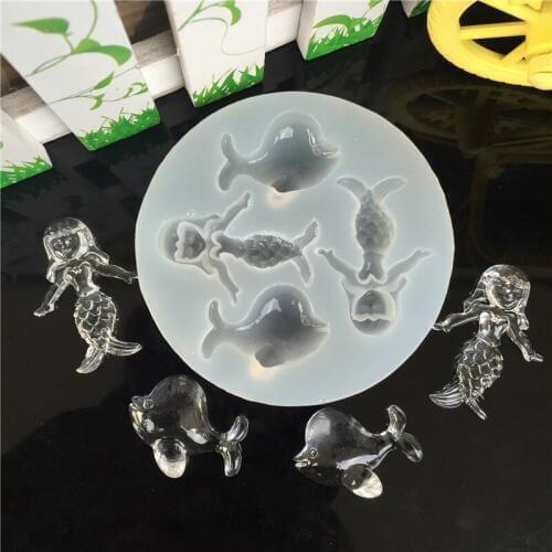 2017 New 1pcs Mermaid Girl dolphin Liquid silicone mold DIY resin jewelry pendant lanugo mold resin molds for jewelry