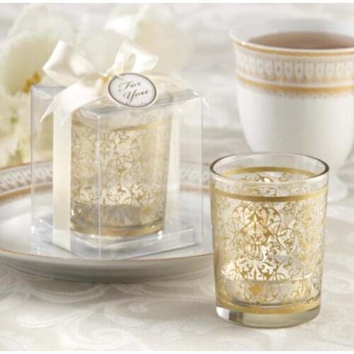 10pcs/lot Candle Cup Date Romantic Layout Gold Glass Candle Holders Wedding Favors Baby Shower Favor Anniversary Souvenir