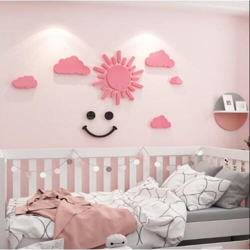 3d wall sticker Cloud sun moon kawaii acrylic mirror wall stickers living room decorated bedroom Childrens room decoration