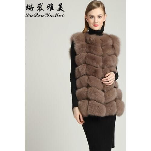 68cm Real Fox Fur Vests 2020 New Brand Winter Russian Warm Natural Fox Fur High Quality Female Genuine Fur Vest Coats Sleeveless