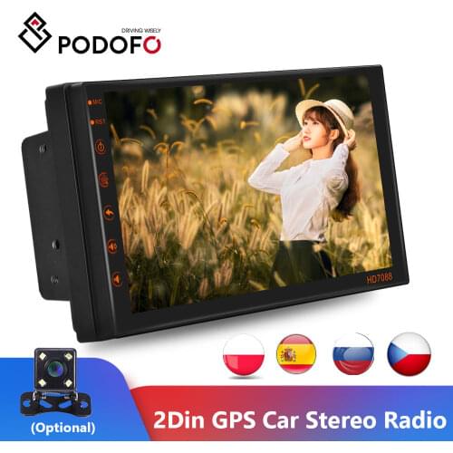 Podofo Android 2 Din Radio 7 Inch Car Radio Multimedia Player GPS MP5 Player GPS Built-in WIFI Bluetooth Support Mirror Link