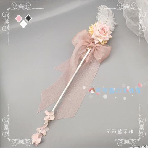 Lolita tea party rose flower hand made fairy stick hand cane scepter Wands Cosplay show photo show show magic