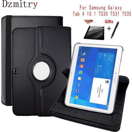 360 Rotation Cover For Samsung Galaxy Tab 4 10.1 SM-T530 T531 T535 Flip Stand PU Leather Smart Tablet Shell+protective film+Pen