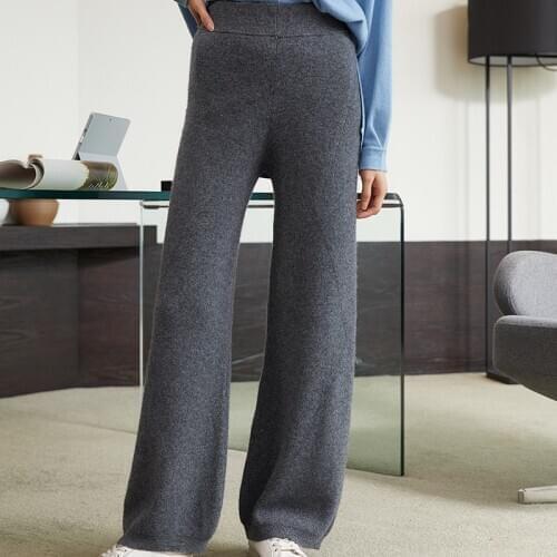 Womens pants 100% wool knitted womens pants loose wide-leg pants Womens basic trousers warm and thick plus size womens pants
