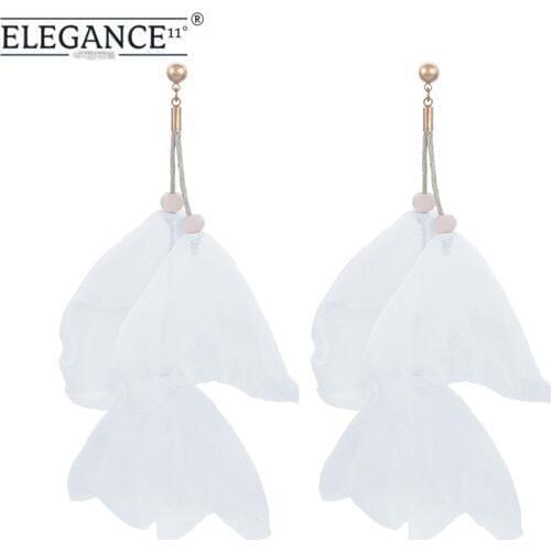 Elegance Pink Flower Earring for Women Big Yarn Handmade Dangle Earring Jewelry White Blue Floral Crystal Pendant Wholesale