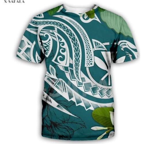 Hawaiian Turtle Kakau Plumeria Polynesian Tropical 3D Fashion All Over Printed Round Neck T-Shirt Men Women Harajuku Casual Tee