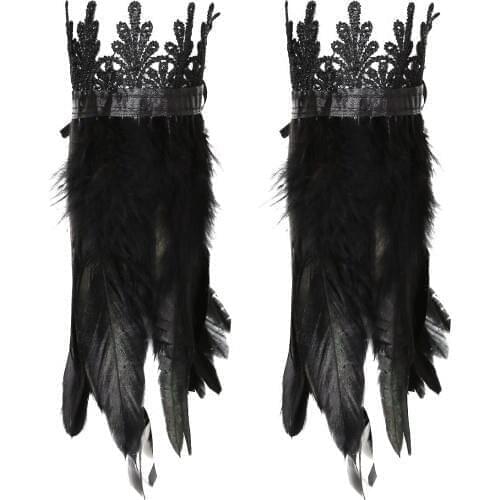 Faux Feather Wrist Cuffs Pearl/Lace Real Natural Dyed Rooster Feather Wrist Cuffs with Ribbon Ties for Costume Party Halloween