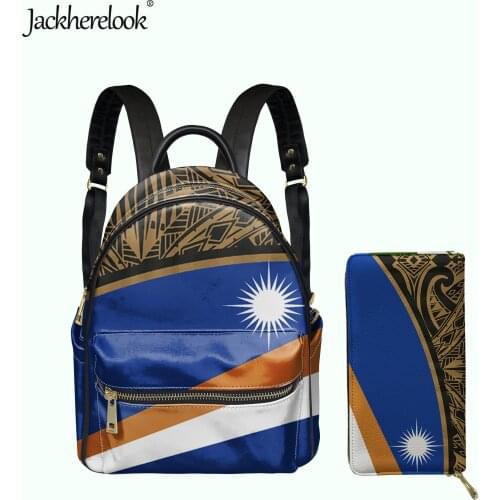 Jackherelook Island Kwajalein Flag Polynesian Design Womens PU Small Backpack Wallet 2pcs/Set Ladies Fashion Daily Bag Satchel
