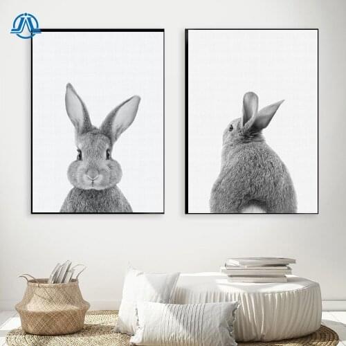 Kawaii Rabbit Tail Wall Art Bunny Picture Woodland Animal Canvas Posters Prints Black And White Painting Nordic Kids Room Decor