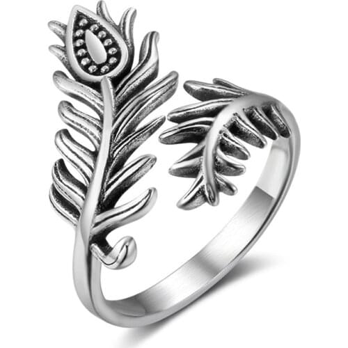 Cute Tree Leaf Feather Open Rings For Women Accessories Fashion Jewelry Party Girl Gift Vintage Women Ring Silver Color