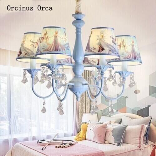 Korean Dream Blue Crystal Chandelier girls bedroom childrens room lamp ice and snow Qiyuan Princess Aisha Chandelier