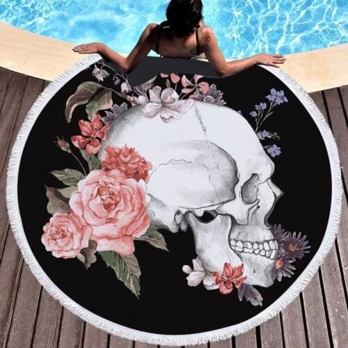 Creative skull flowers Sea beach towel Round beach towel Fringed beach towel Towel Large beach towel Towel beach beach towel