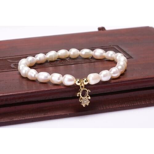 Tiny white freshwater pearl beads with charm gold pendant sun star crown tag bracelet for woman girl unique gift for her jewelry