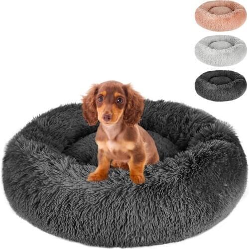 Round Pet Cat Beds Plush Little Dog Soft Mat House Dog Basket Cushion Winter Warm Sleeping Fluffy Pets Supplies Donut Cuddler